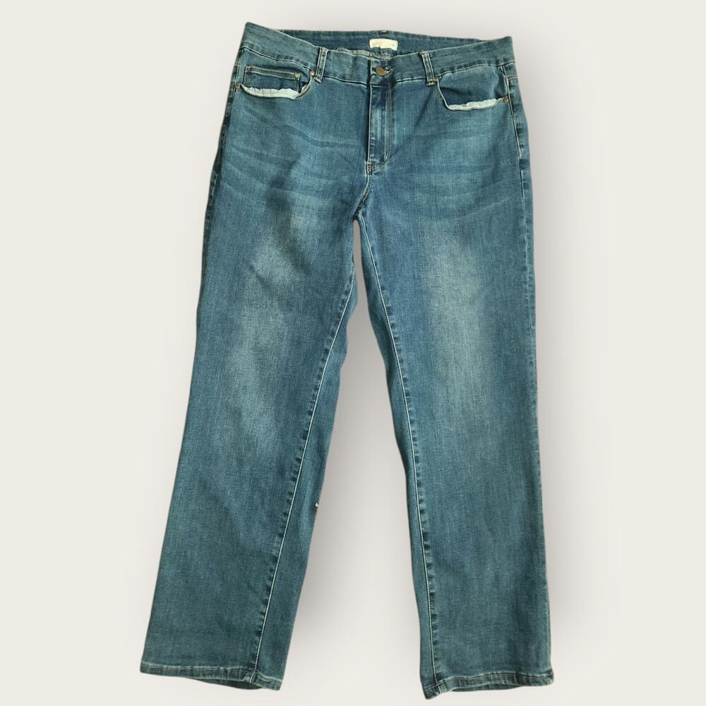 Highnoon Jeans Women's Sz 14 Straight Blue Denim Med-Wash Hi-Rise